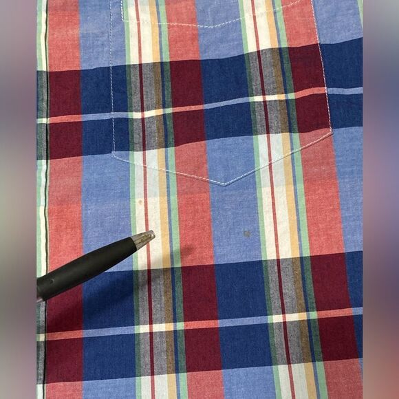 Gap classic fit plaid button up shirt long sleeve cotton blue red size L - Picture 12 of 13